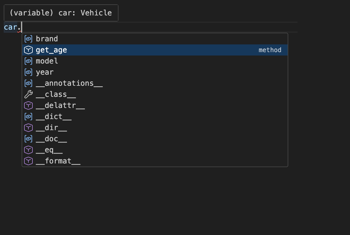 One-line hover docs; completions for all dunder methods