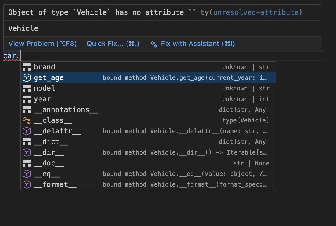 Red diagnostic due to invalid syntax; completions have extra info